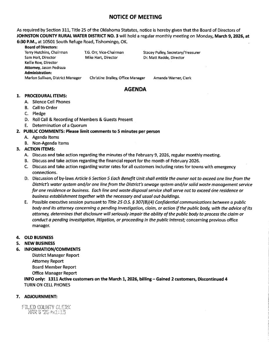 Agenda March 9, 2026