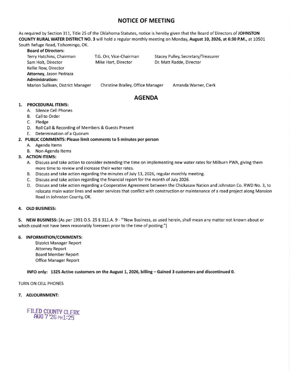 Agenda August 10, 2026