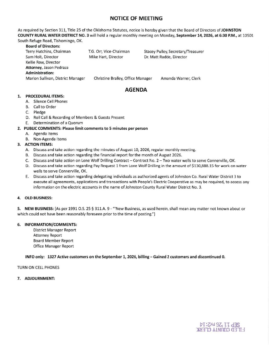 Agenda September 14, 2026