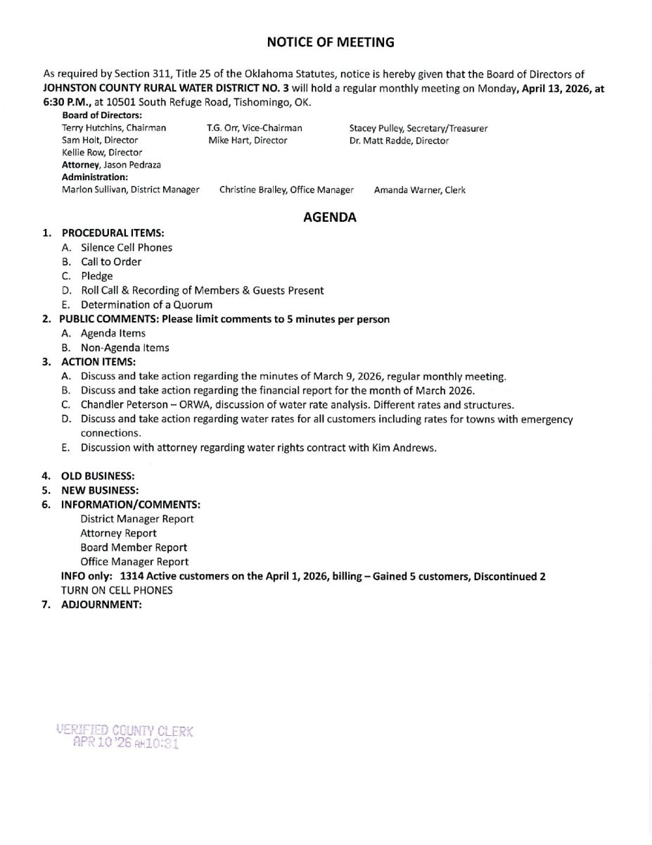 Agenda April 13, 2026