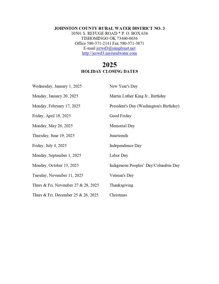 2025 Holiday Closings