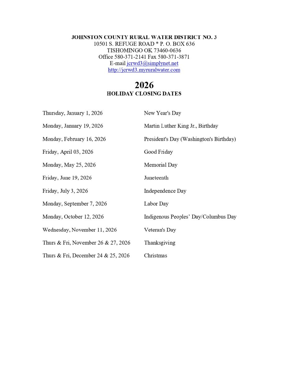 2026 Holiday Closings