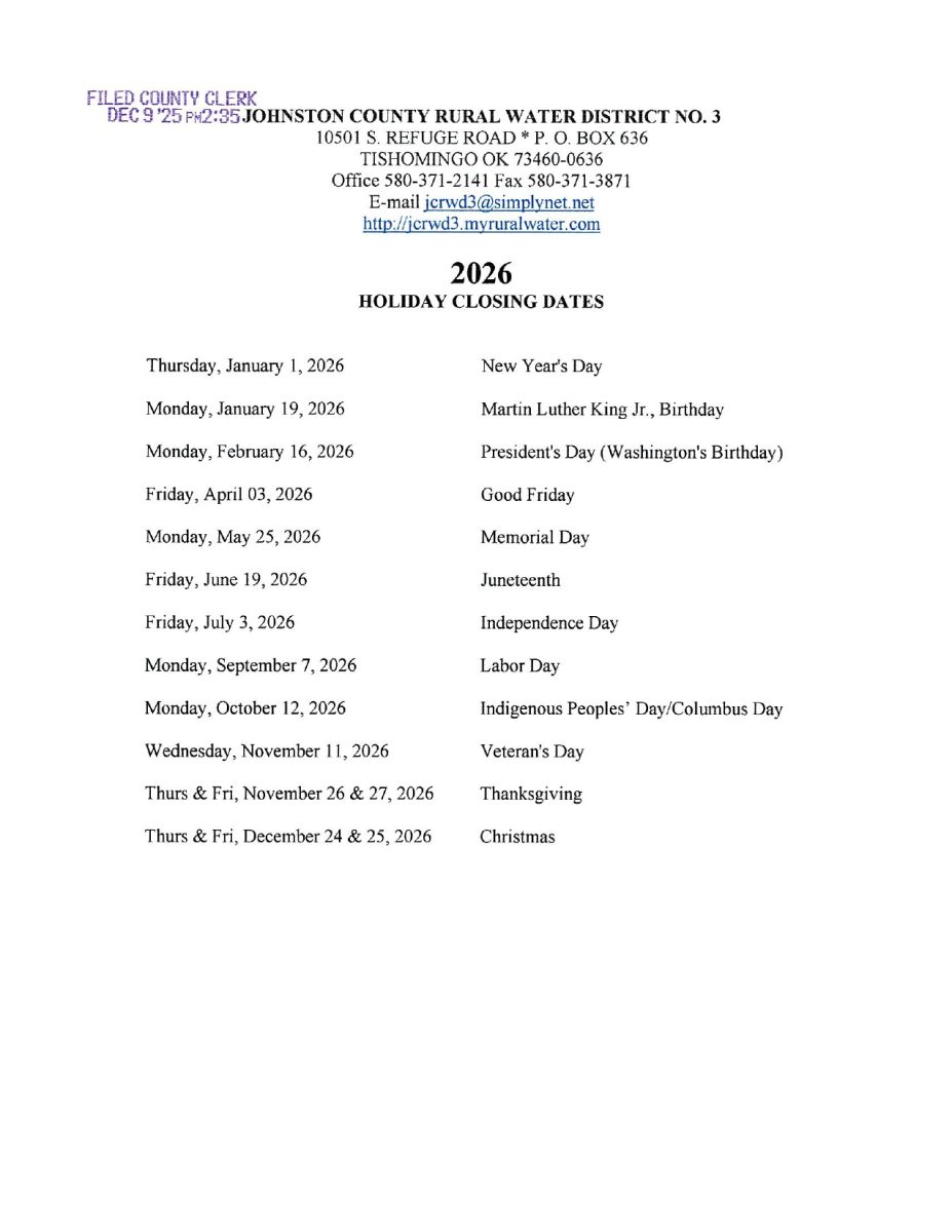 Holiday Closings 2026